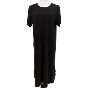 Eileen Fisher Black Short Sleeve Hemp Blend Full Length T-Shirt Dress Size M